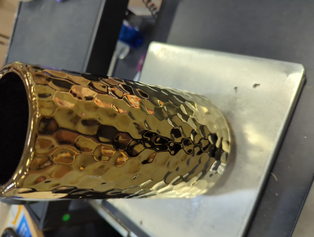 Vase Golden With Ridges With Black Interior