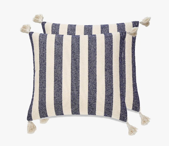 French Stripe Pillow Cover Only- Set Of 2 Blue