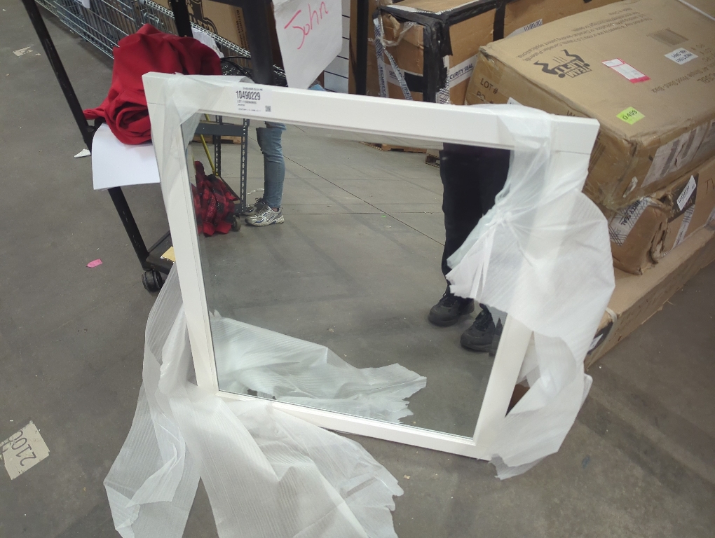 Highclere Size 33 in. W x 36 in. H Rectangular Framed Wall Mount Bathroom Vanity Mirror in White