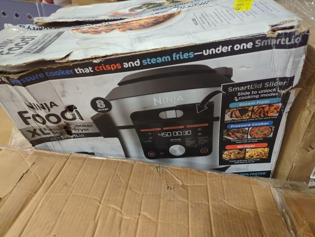 Ninja OL601 Foodi XL 8 Qt. Pressure Cooker Steam Fryer with SmartLid, 14-in-1 that Air Fries, Bakes & More, with 3-Layer Capacity, 5 Qt. Crisp Basket & 45 Recipes, Silver/Black