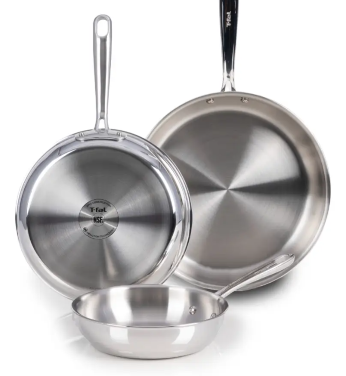 Pro Tri-Ply Stainless Steel Cookware, 3 Piece Frypan Set