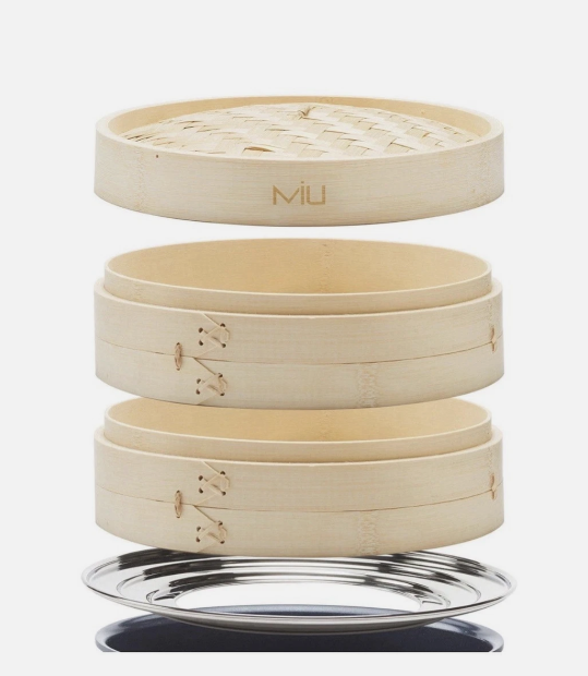 MIU 10 2-Tier Bamboo Steamer Basket 10 With Stainless Steel Ring Adapter