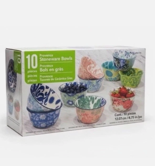 Provence Stoneware Bowls 10 Piece Set Microwave Dishwasher Safe Floral Print New
