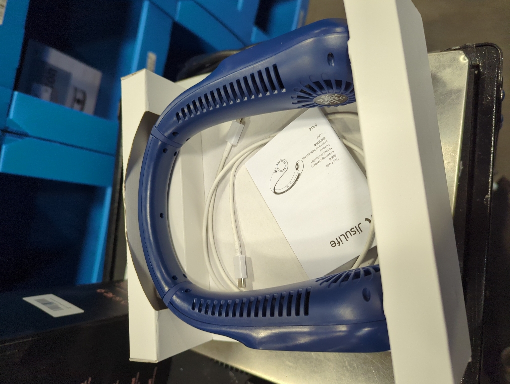 Navy Blue Bladeless Neck Fan, 5-Speed USB Rechargeable Personal Fan, Hands-Free Wearable Cooling Device for Travel, Office, Outdoor Use for Women and Men