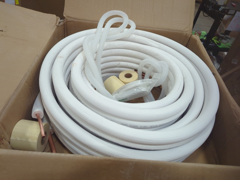 50ft Length Mini Split Line Set 1/4 3/8 OD Copper Pipes Tubing and 3/8 White PE Thickened Insulated with Flared Nuts for Mini Split Air Conditioner HVAC or Heat Pump for 9000BTU (1/4 3/8 with wires)