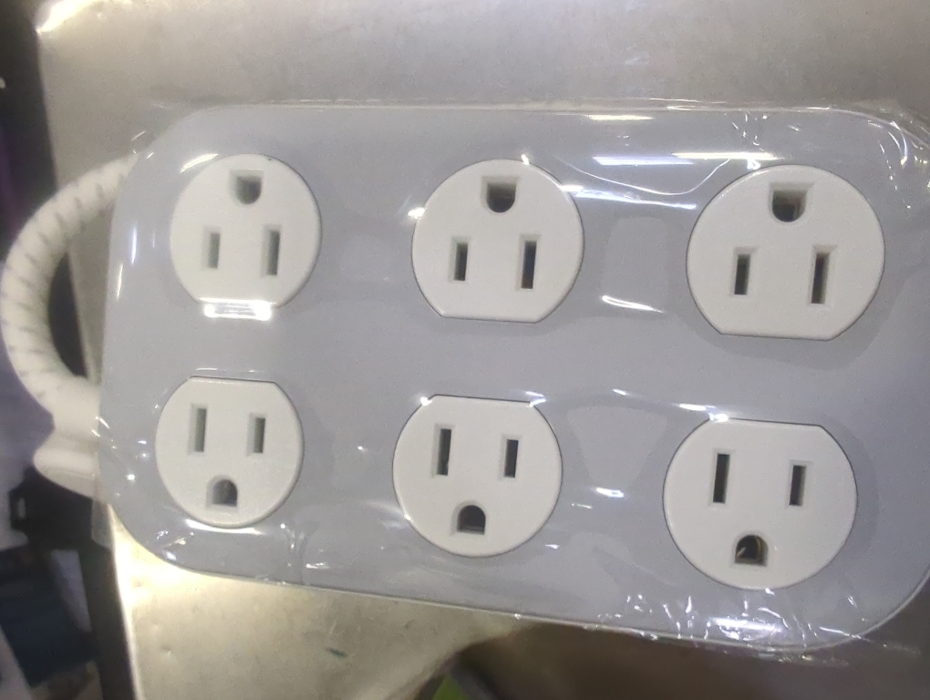 GE 6-Outlet Surge Protector Power Strip, 6 Ft Braided Cord, Multi Plug Outlet Extender, Charging Station, Flat Plug, 490 Joules, White/Gray, 81782 (Pack of 1)