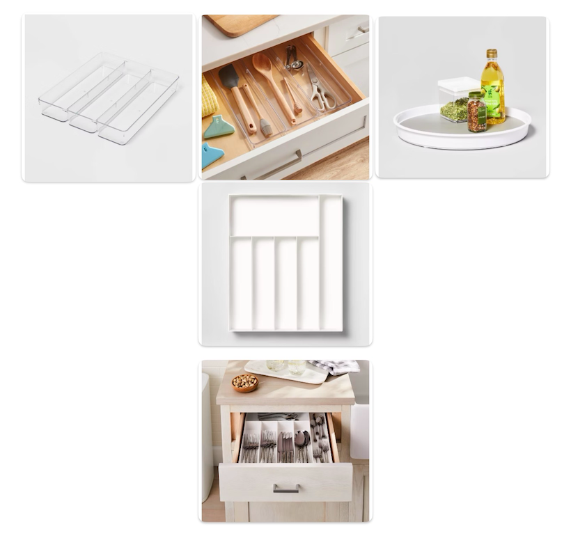 15 Lazy Susan Turn Table - Brightroom & 3 Compartment Plastic Drawer Flatware Organizer - Brightroom & 6 Compartment Organizer White - Brightroom