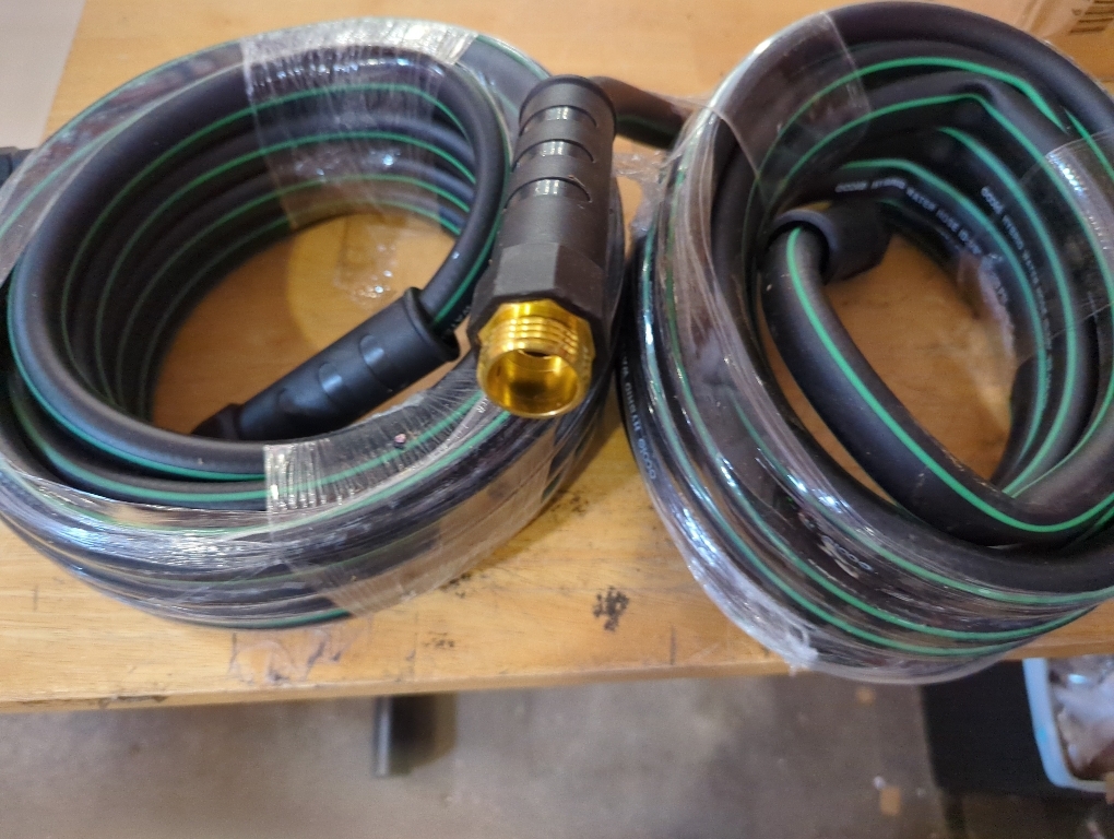 Hybrid Garden Hose 5/8 IN. x 50 FT, Heavy Duty, Lightweight, Flexible with Rotatable Grip Handle and Solid Brass Fittings, set of 2