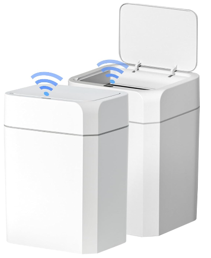 ELPHECO 2 Pack 3.5 Gallon Bathroom Trash Can with Lid Motion Sensor Slim Garbage Can Bathroom Decor Waterproof Smart Small Trash Bin for Kitchen, Office, Bedroom, Living Room, Toilet (White)