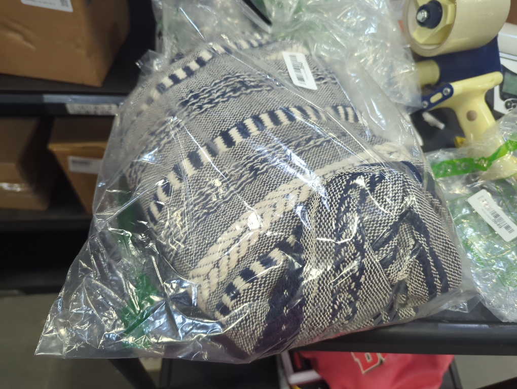 Size medium Color Blue and grey DII Navy Braided Stripe Throw - Woven Cotton Throw Blanket - Machine Washable - Blue - Versatile and Durable - Perfect for Home Decor and Gifting