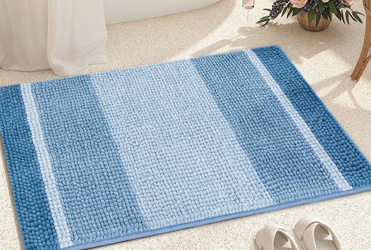 Small Mersin Gradient Chenille Water Absorbent Soft Plush Bath Rug Stone Blue