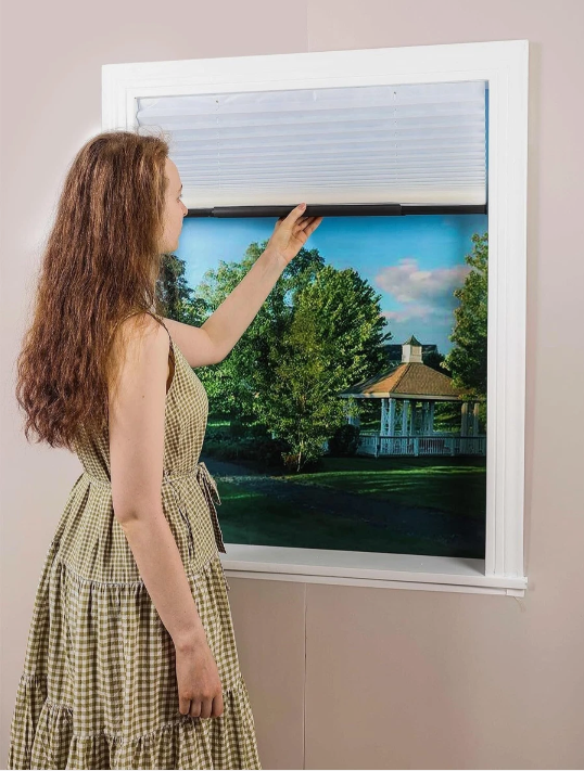 Easy Up & Down Cordless Pleated Window Shades, Light Filtering Fabric Window Blinds, White