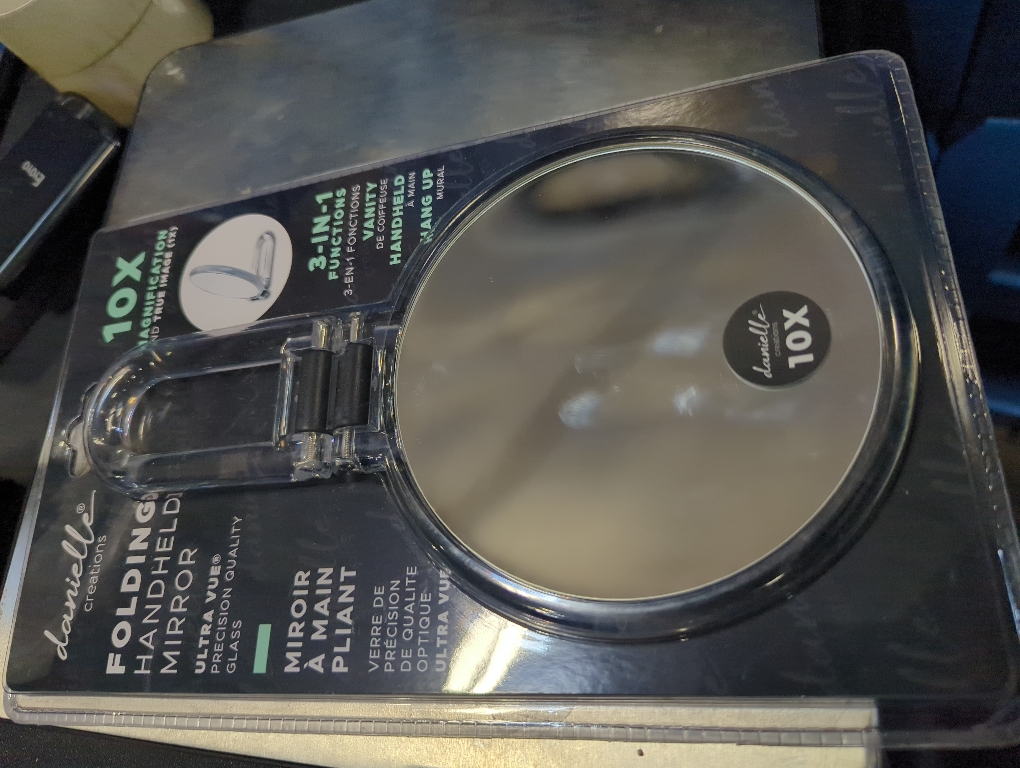 Clear Folding Hand Held 10x Magnification Mirror