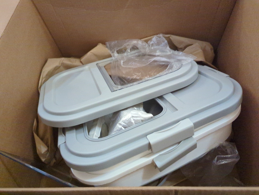 HOYTAMDA 25-35Lbs Rice Container,Collapsible Airtight Food Storage Containers with Wheels,Handle,Rice Storage Container with Small Bin and Scoop,Rice Dispenser for Flour Sugar Cereal Grain Dog Cat