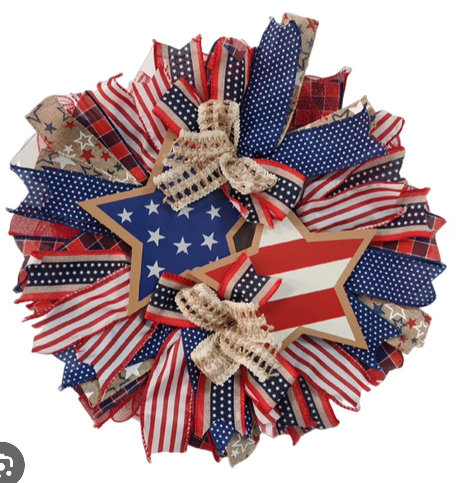 4 of July Wreath Stars and Stipes, Red, White,  and Blue