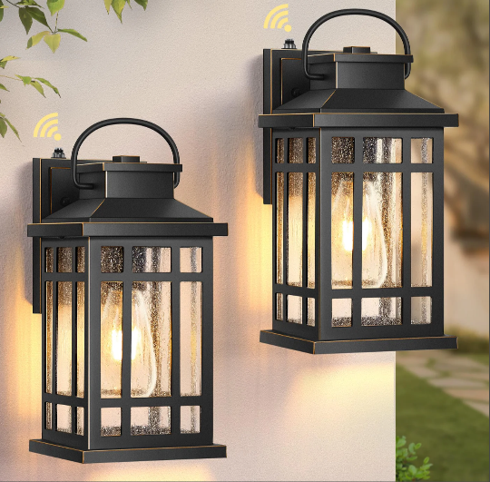 Opaxis Dusk To Dawn Outdoor Lighting Black 2 Pack Outside Lights For House With Gold Trim Modern