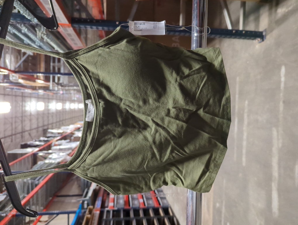 Size Large Round Neck W/removable Bra Cup Cotton Spandex Bra Top (Olive