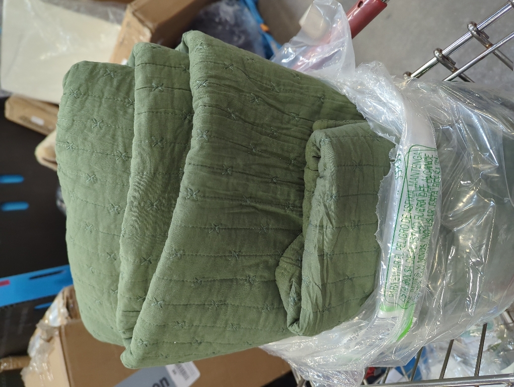 WDCOZY 100% Cotton King Size Quilt Set - Olive Green Striped Pick Stitch Soft Lightweight Bedspread, Textured Like Linen, Farmhouse Country Rustic Coverlet, Shabby Chic Gauze Bedding, 3 Pieces