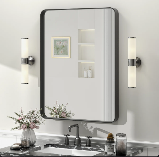 Black Metal Framed Bathroom Mirror for Wall 55x36