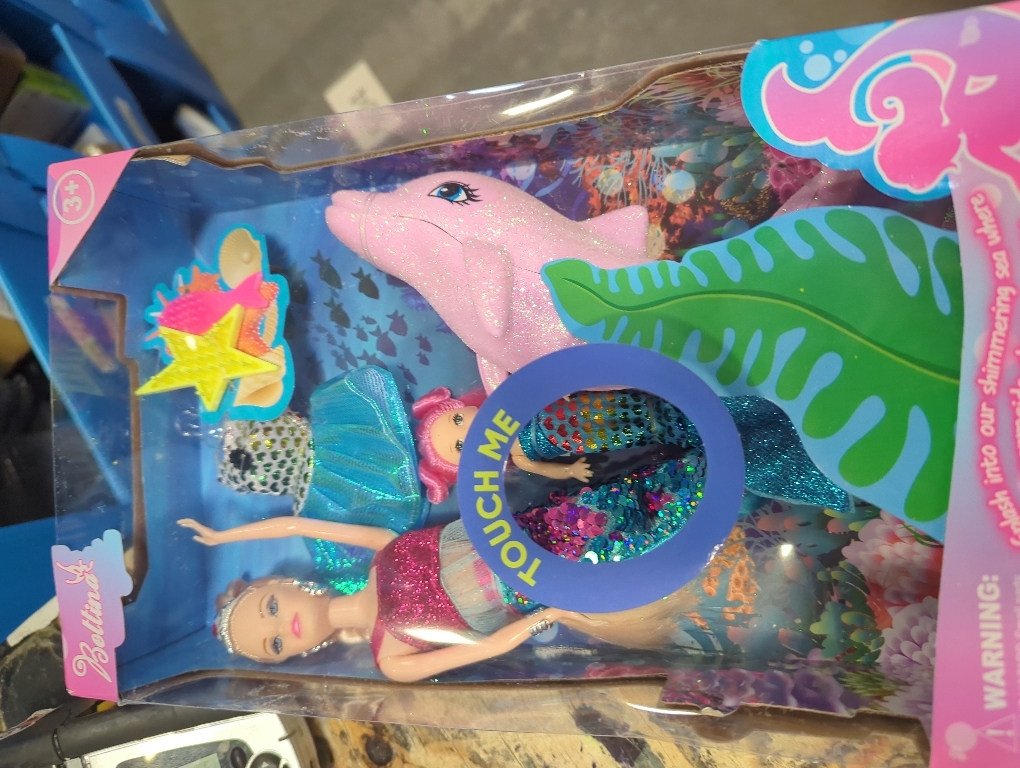 Princess Doll with Little Mermaid & Pink Dolphin Playset, Blonde Hair Dolls Toys with Accessories, Gift for 3 to 7 Year Old Girls