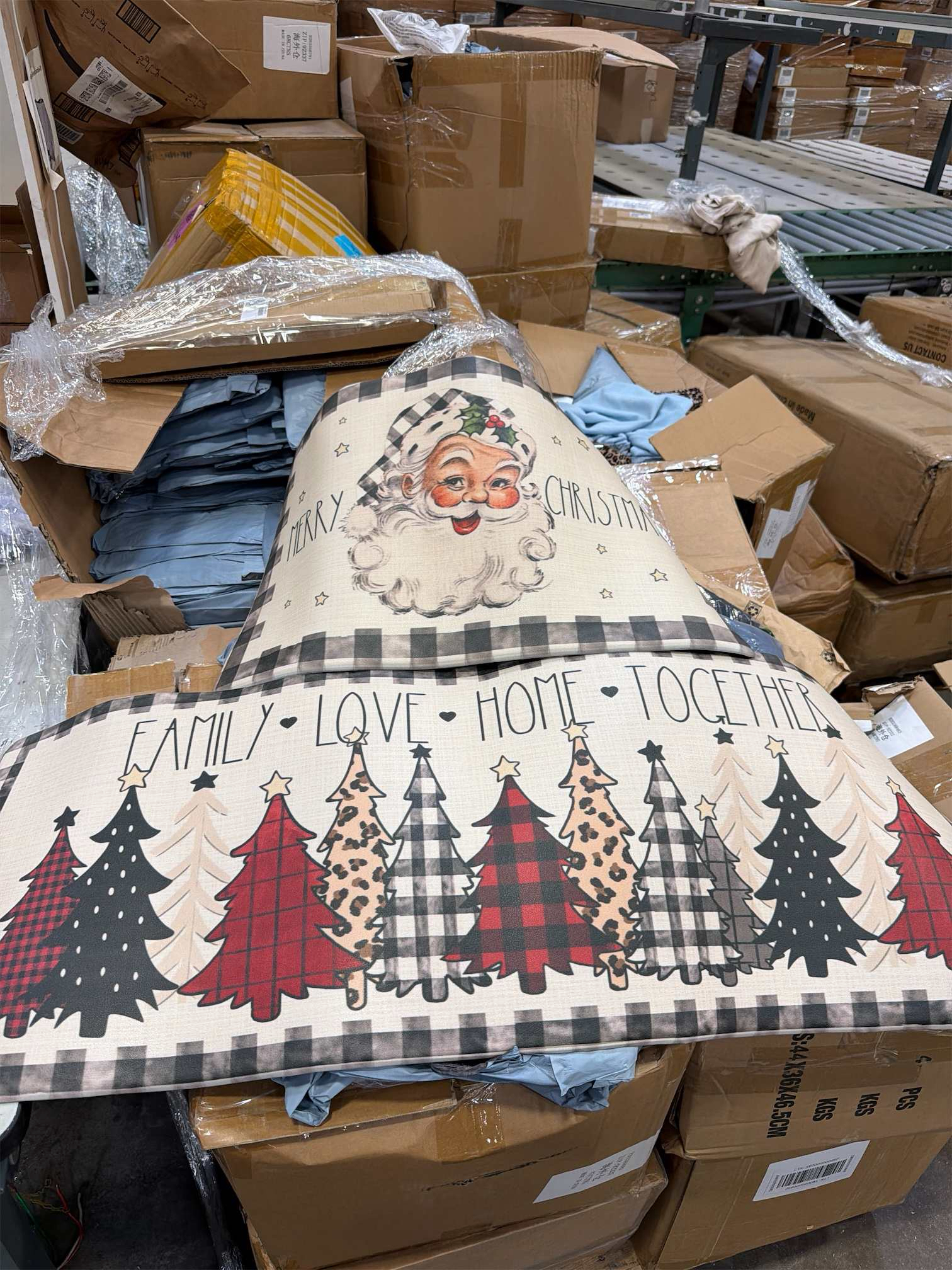 Farmhouse Christmas Kitchen Mats for Floor, Rustic Barn Trees Soft Mats, Holiday Cushioned Non Slip Washable Decor Rugs for Kitchen Sinks Bathroom 16x47 Inch