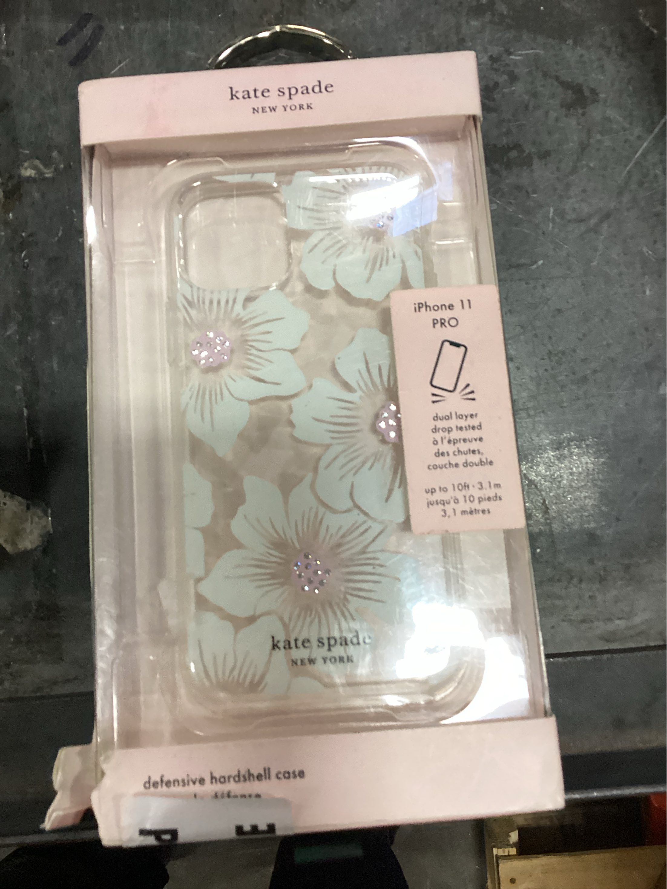 kate spade new york Scattered Flowers Case for iPhone 11 Pro - Polyurethane, Shock-Absorbent, Defensive Hardshell with White Bumper, Scattered Flowers Gold Gems
