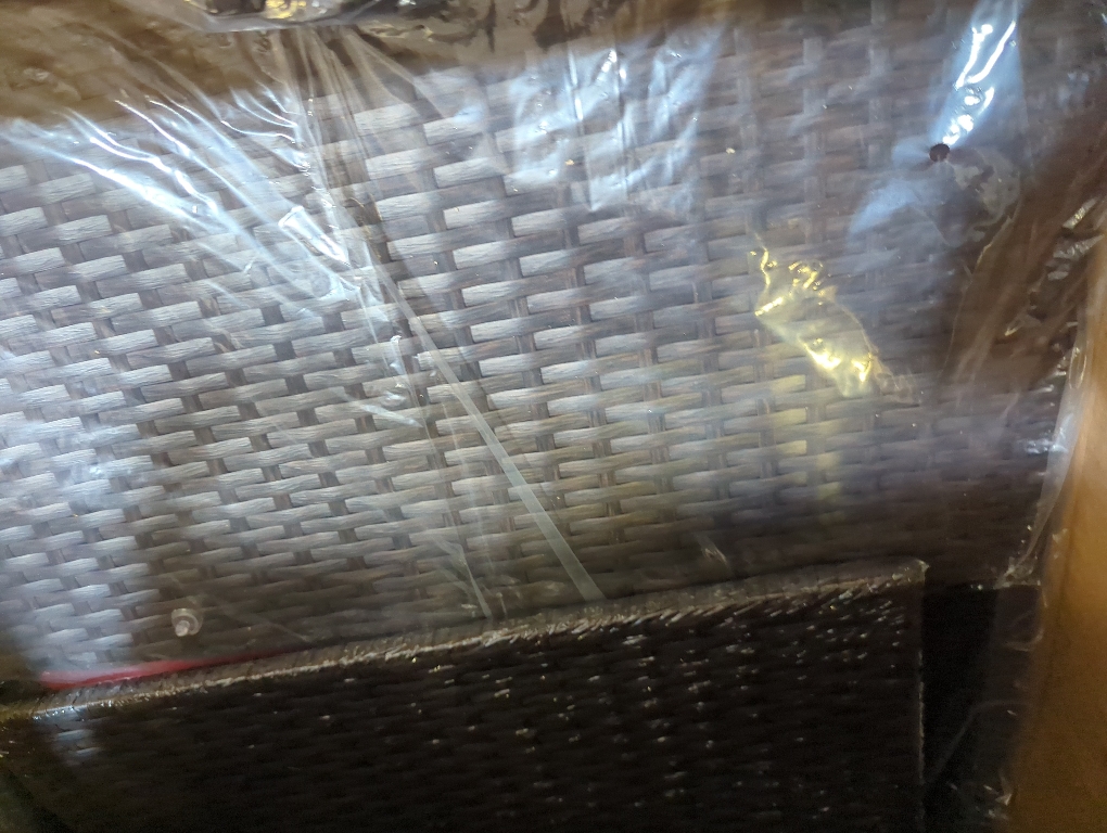 Outdoor Set, 2 Corner Chairs and 1 Glass Square Table Gray Weave Pattern