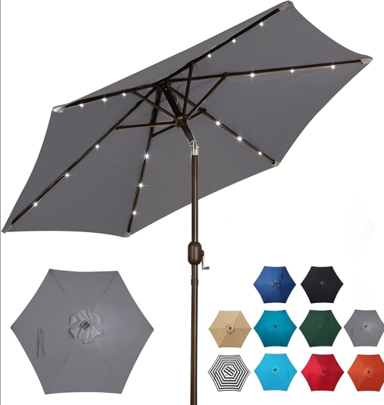 ABCCANOPY Durable Solar Led Patio Umbrellas with 24LED Lights 7.5FT with 6 Sturdy Ribs (Dark Grey)