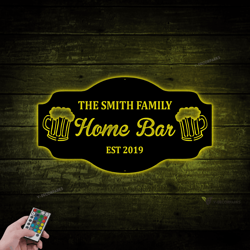 Personalized Home Bar Sign With Led Lights, Custom Bar Name Sign, Home