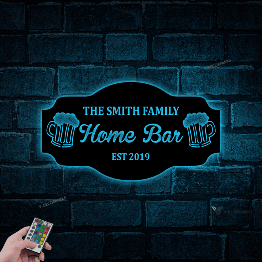 Personalized Home Bar Sign With Led Lights, Custom Bar Name Sign, Home