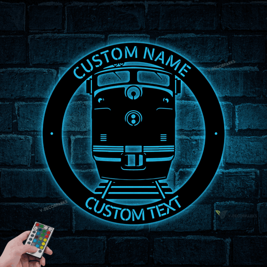 Personalized Train Metal Wall With Led Lights, Custom Train Engineer