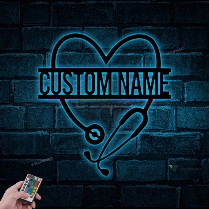 Personalized Stethoscope Metal Sign With Led Lights, Gift For Doctor, Nurse, Office Decor, Nurse