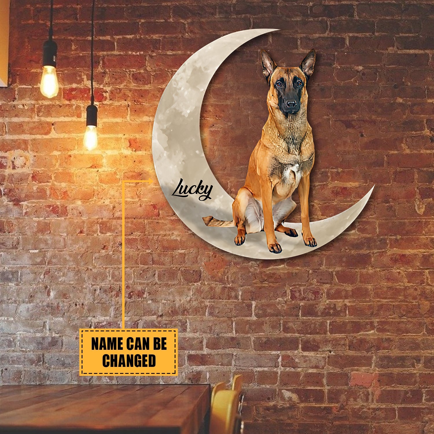Belgian Malinois, Belgian Shepherd Dog And Moon Custom Cut Metal Sign
