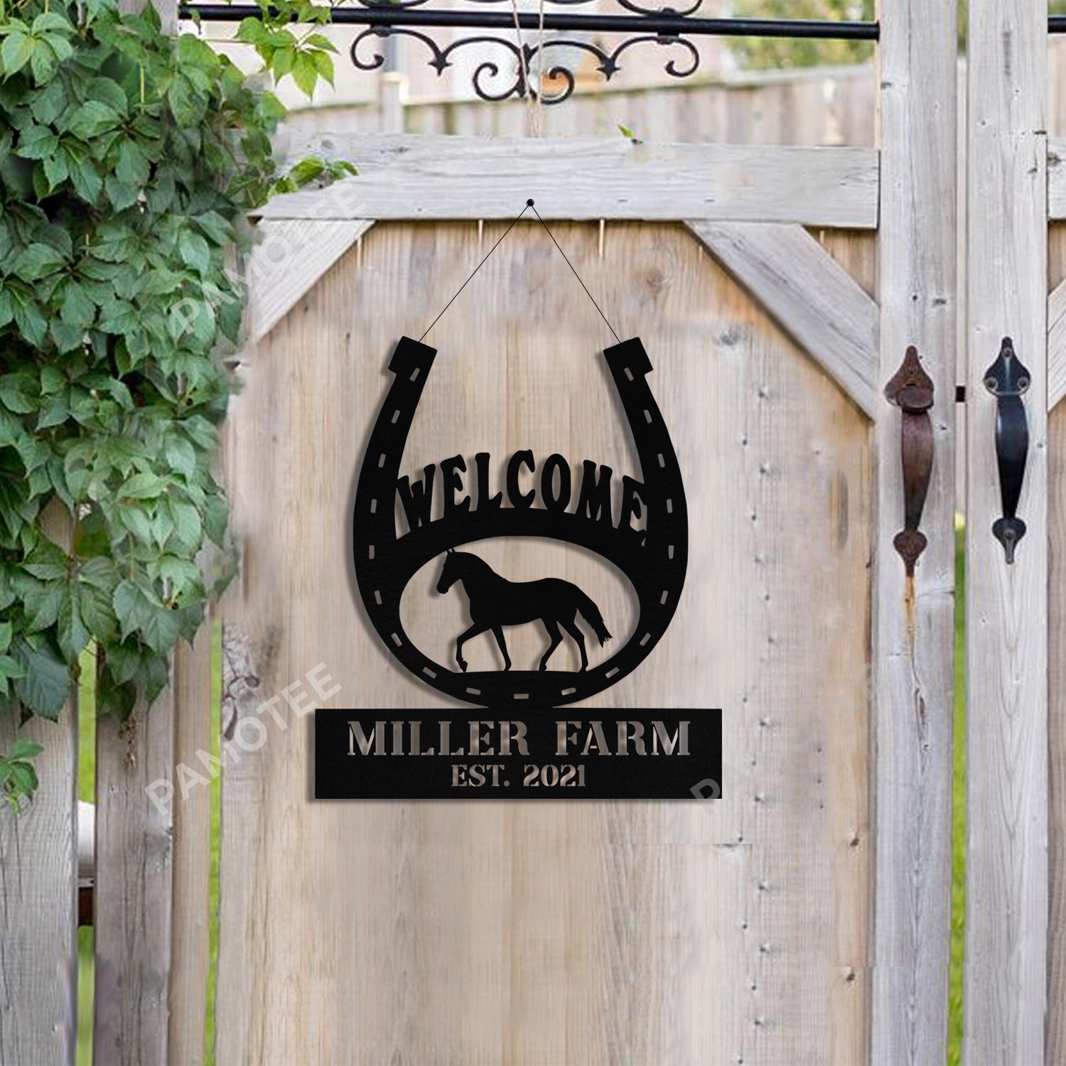 Personalized Horseshoe Metal Welcome Sign, Horse Wall Art, Outdoor ...