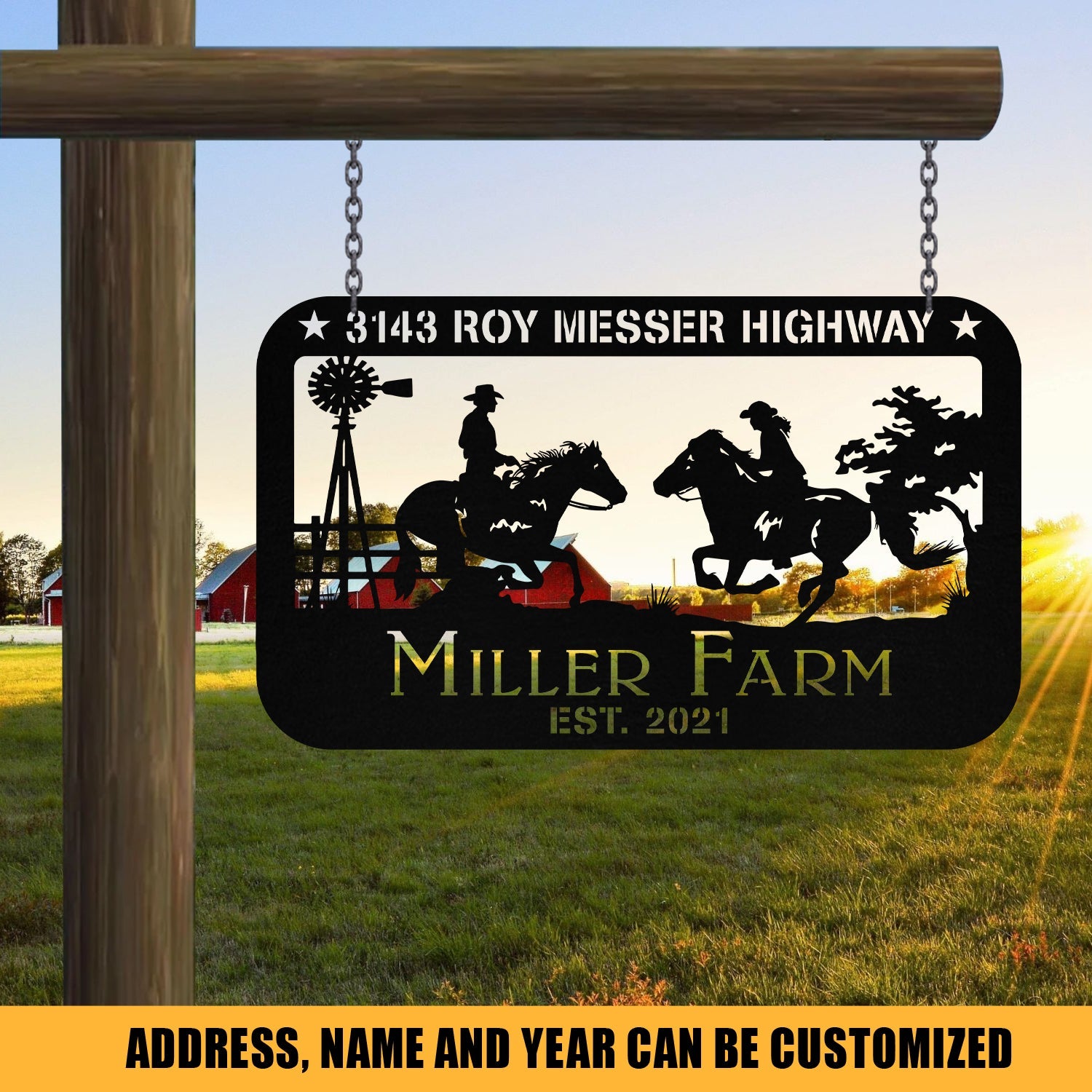 Personalized Metal Horse Rider Sign, Custom Outdoor, Farmhouse | Nalaprint