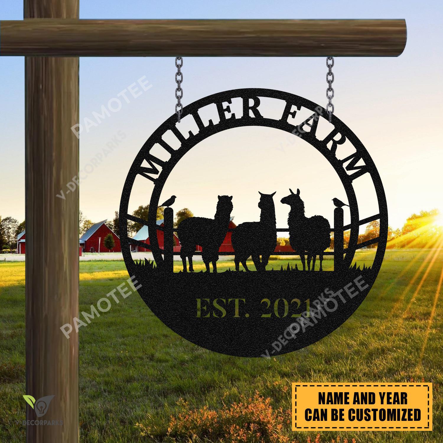 Alpaca Barn Design Personalized Name Metal Farm Sign, Farm Animal ...