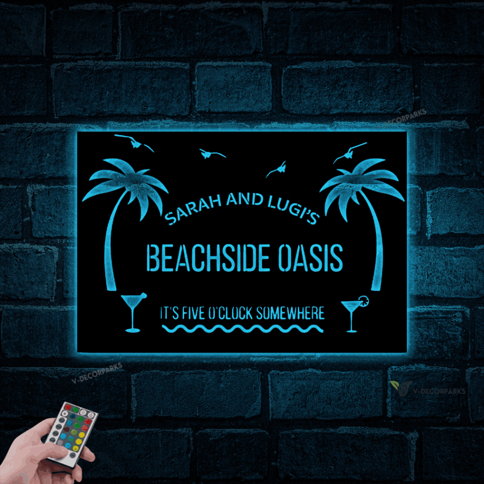 Metal Beach Sign With Led Lights, Metal Beach House Sign, Beach House