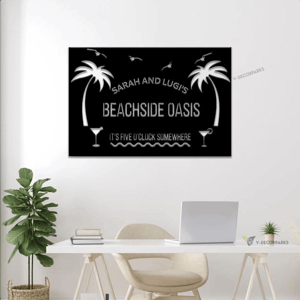Metal Beach Sign With Led Lights, Metal Beach House Sign, Beach House