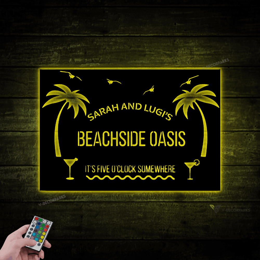 Metal Beach Sign With Led Lights, Metal Beach House Sign, Beach House