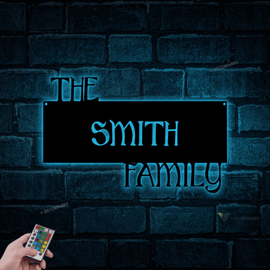 Metal Family Name Sign With Led Lights, Personalized Family Name Sign ...