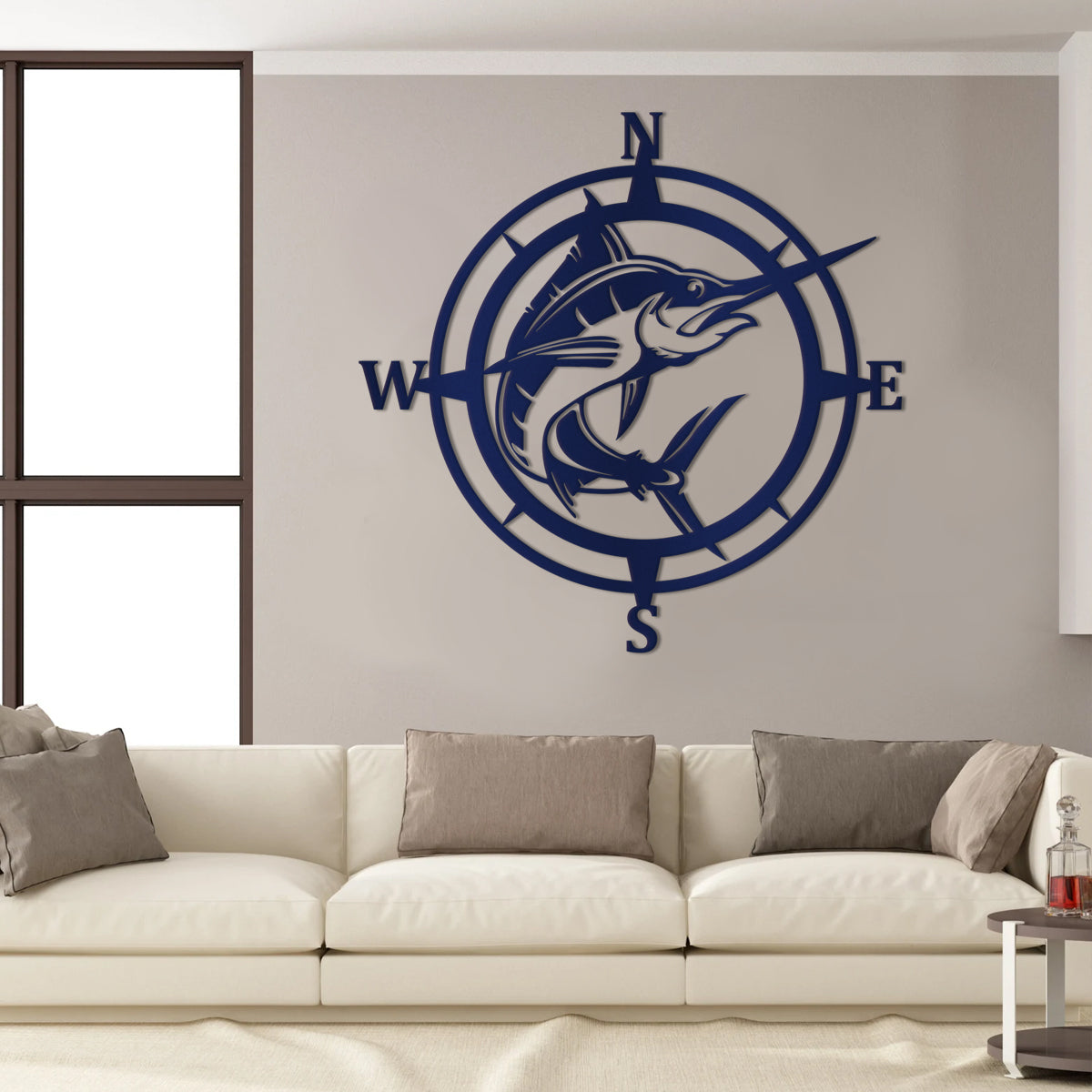 Marlin Fish Fishing Nautical Compass Beach House Metal Sign Monogram ...