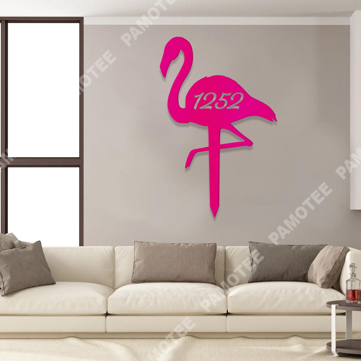 Personalized Address Flamingo Beach Metal Sign, Custom Outdoor Garden