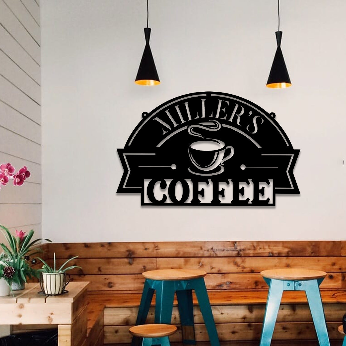 Personalized Coffee Metal Bar Sign, Custom Kitchen Housewarming Wall Decor, Wedding, Anniversary Art Gift