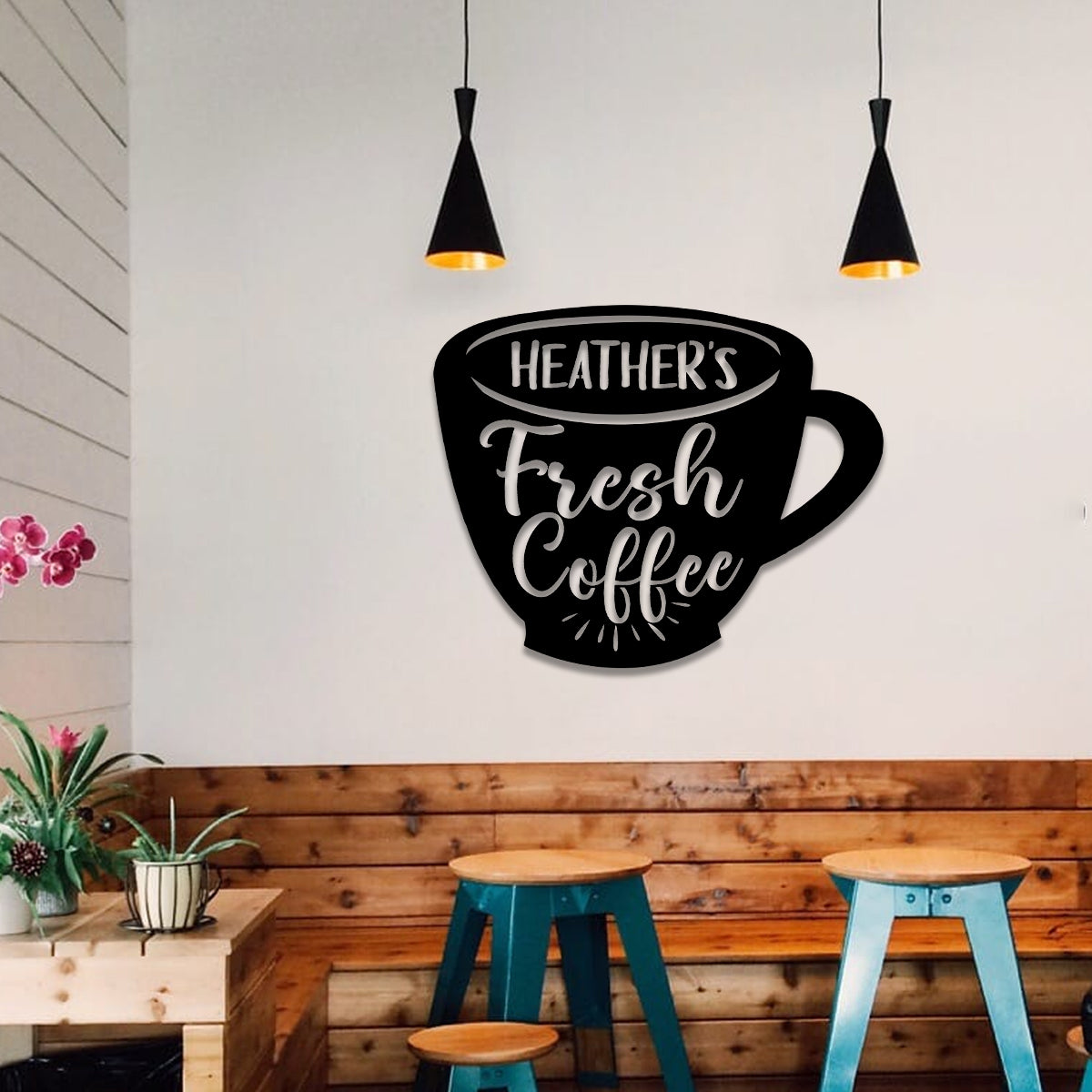 Personalized Coffee Metal Bar Sign, Custom Cafe, Kitchen Housewarming Wall Decor