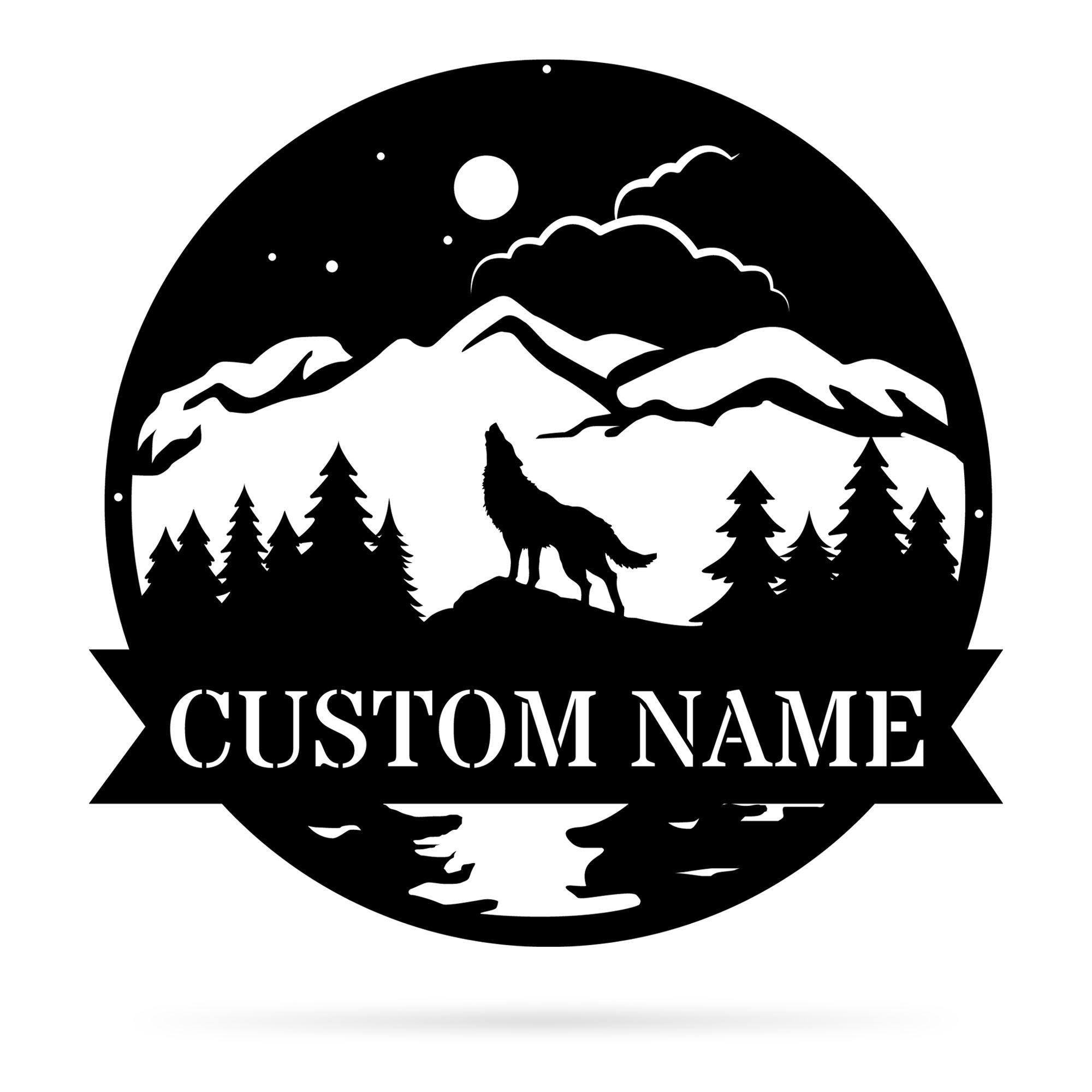Custom Name Wolf Full Moon Cut Metal Sign, Metal Sign Art Home Decor