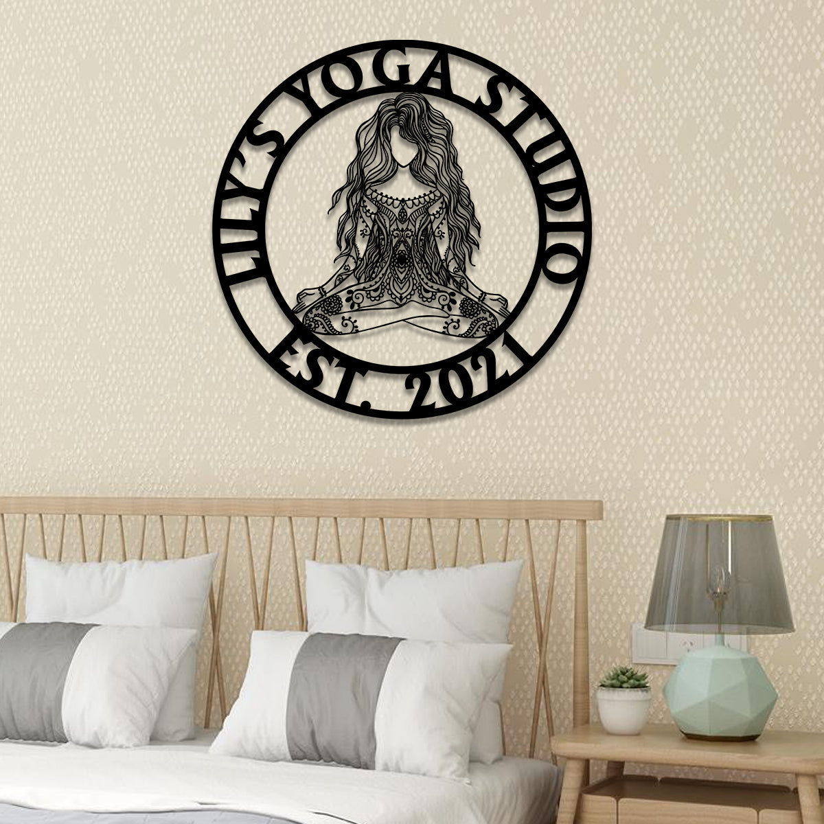 Personalized Yoga Girl Mandala Metal Sign, Yoga Studio, Meditation Room, Home Wall Decor