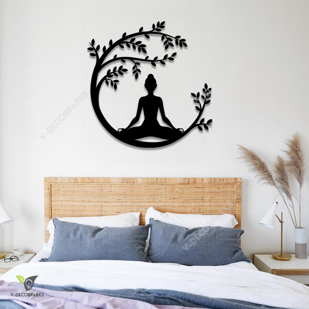 Buddha Tree Of Life Yoga Metal Sign, Housewarming Plaque Art