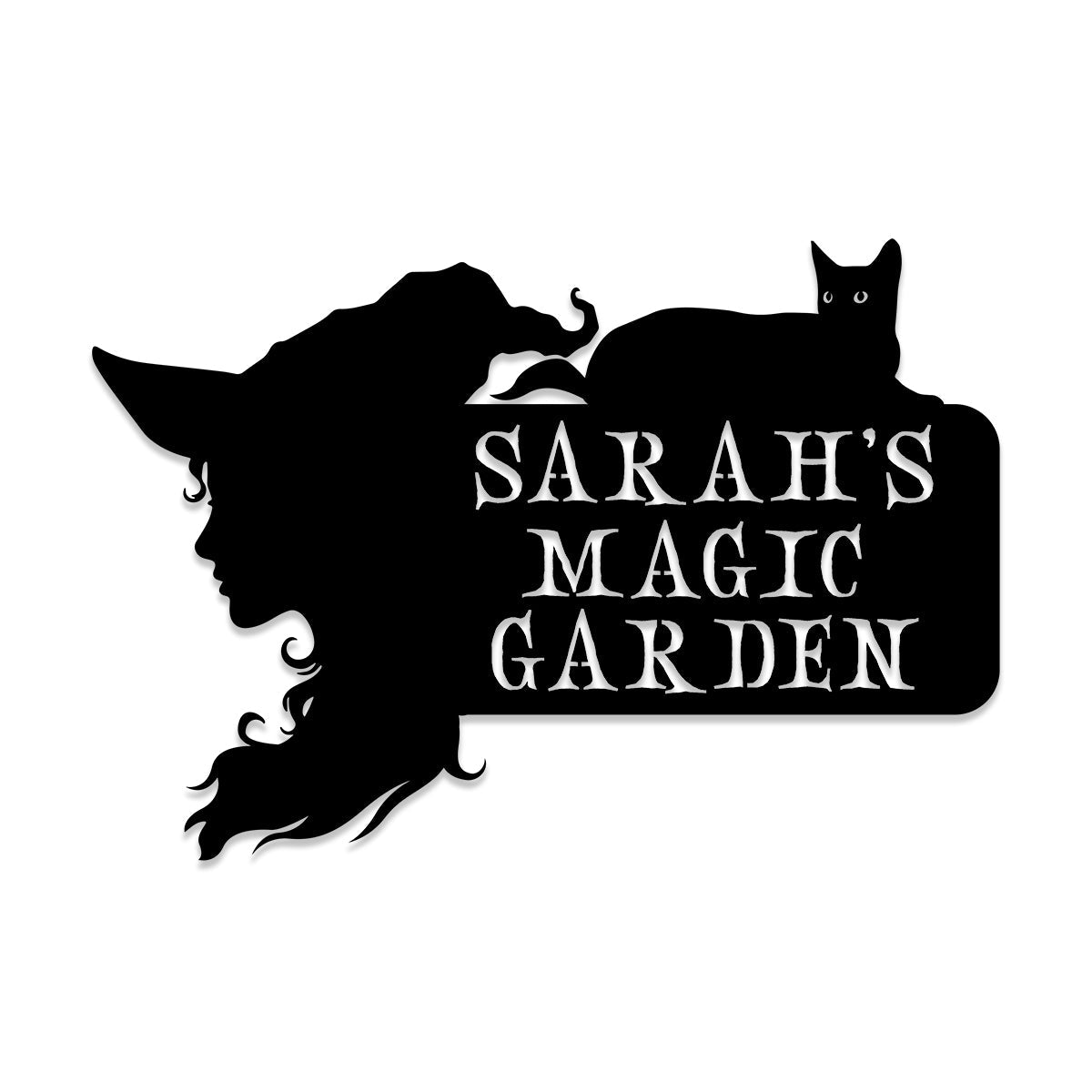 Personalized Witch Black Cat Halloween Metal Garden Sign