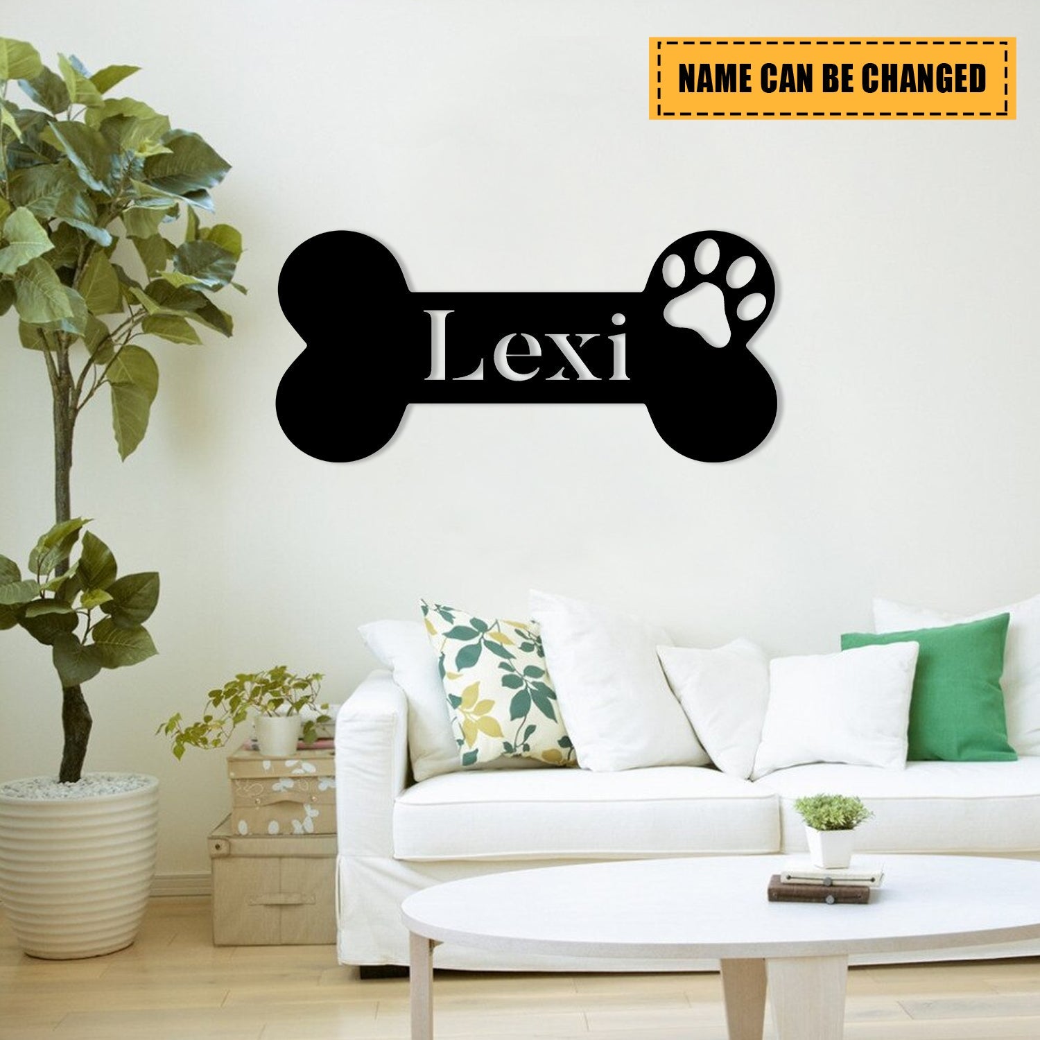 Personalized Dog Paw Bone Metal Sign, Custom Pet Housewarming Wall Decor