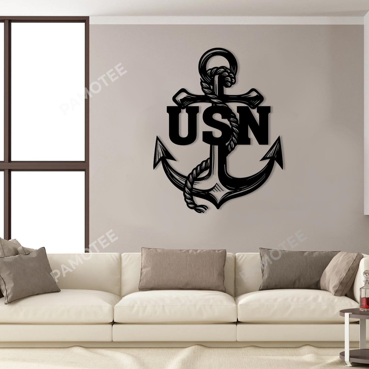 Usn Us Navy Anchor Decorative Wall Sign, Military Metal Art, Home Decor ...